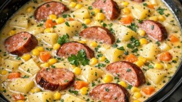 Amish Sausage Chowder in the slow cooker
