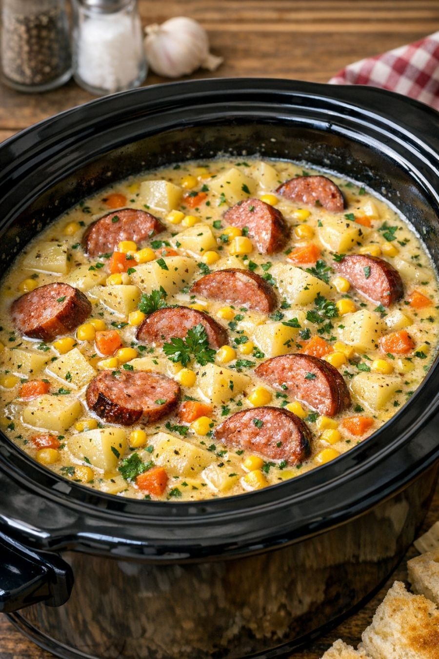 Amish Sausage Chowder in the slow cooker