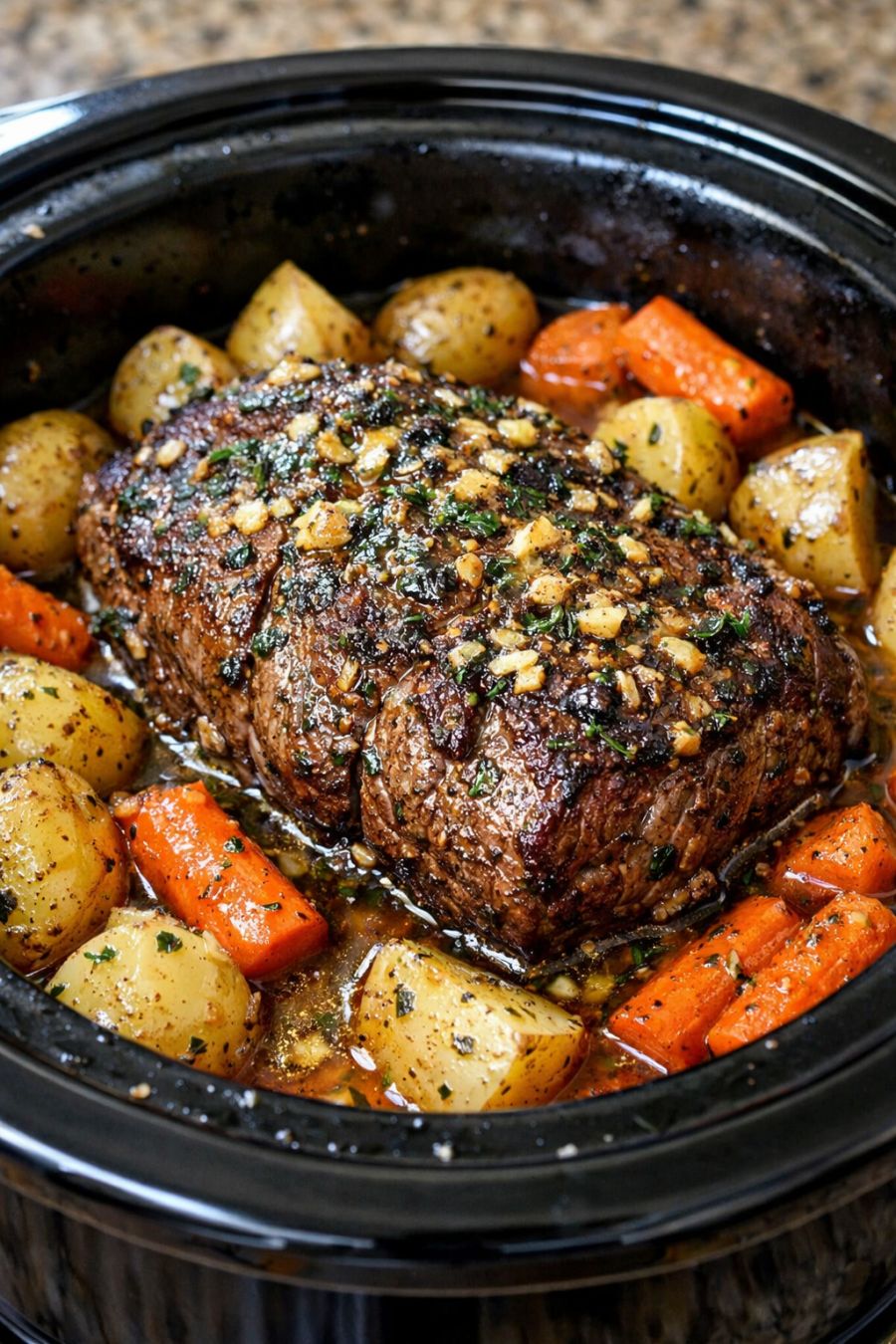 Beef Chuck Roast in The Slow Cooker Garlic Herb Beef