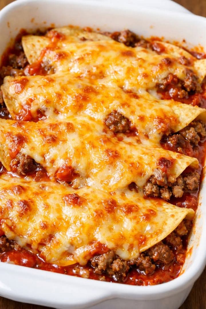 Beef Enchilada Casserole Oven Baked 4-Ingredients