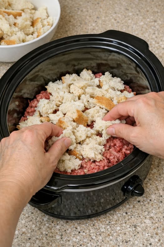Beef and Bread Dump Casserole Slow Cooker