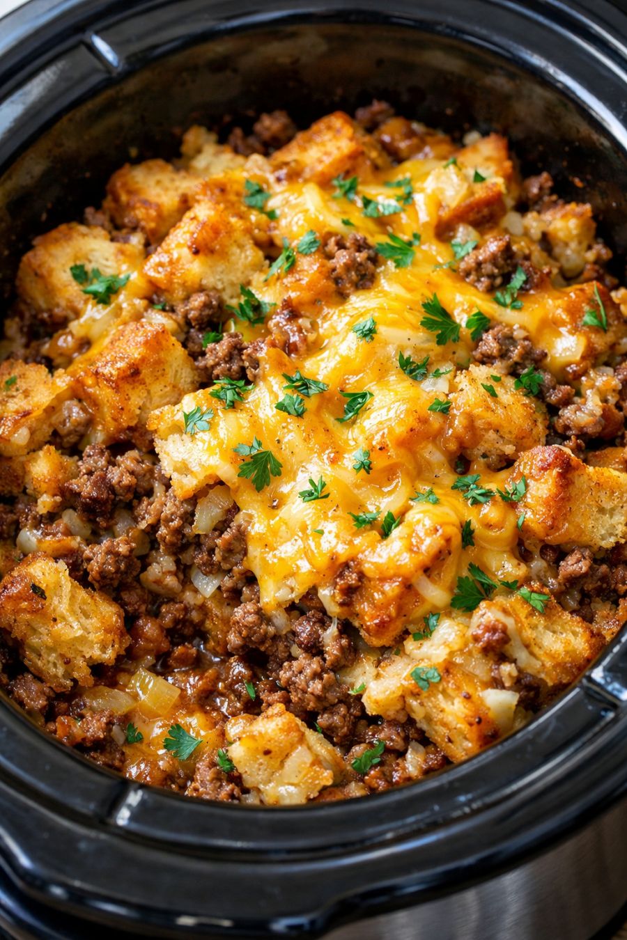 Beef and Bread Dump Casserole Slow Cooker