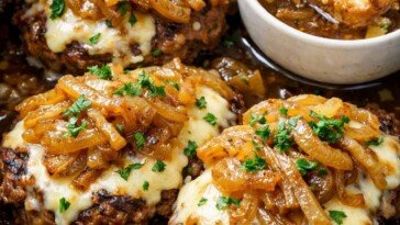 French Onion Burger Steaks Slow Cooker
