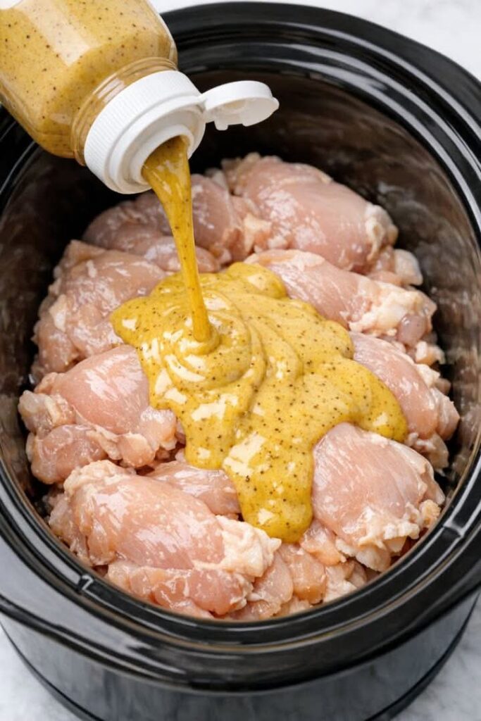 Honey Mustard Chicken in the Slow Cooker with 3 Ingredients