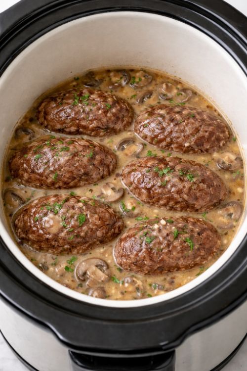 Salisbury Steak Patties Slow Cooker 4-Ingredient