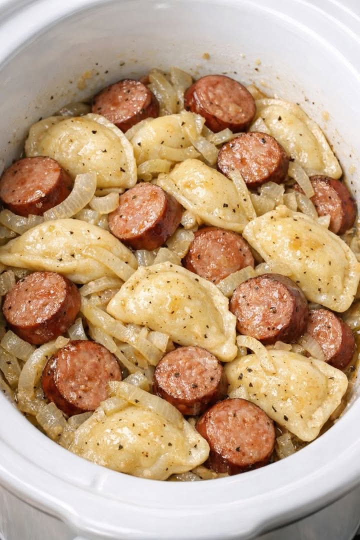 Sausage and Pierogies In Slow Cooker 4 Ingredients