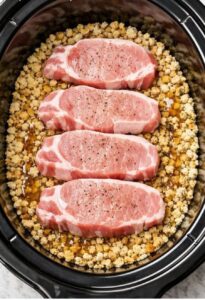 Slow Cooker Stuffing and Pork Chops