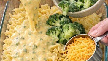 Amish Cheddar Broccoli Noodles Oven-Baked 4-Ingredient