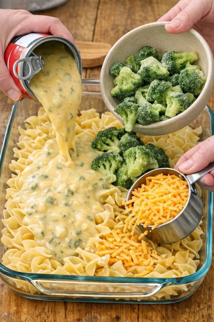 Amish Cheddar Broccoli Noodles Oven-Baked 4-Ingredient