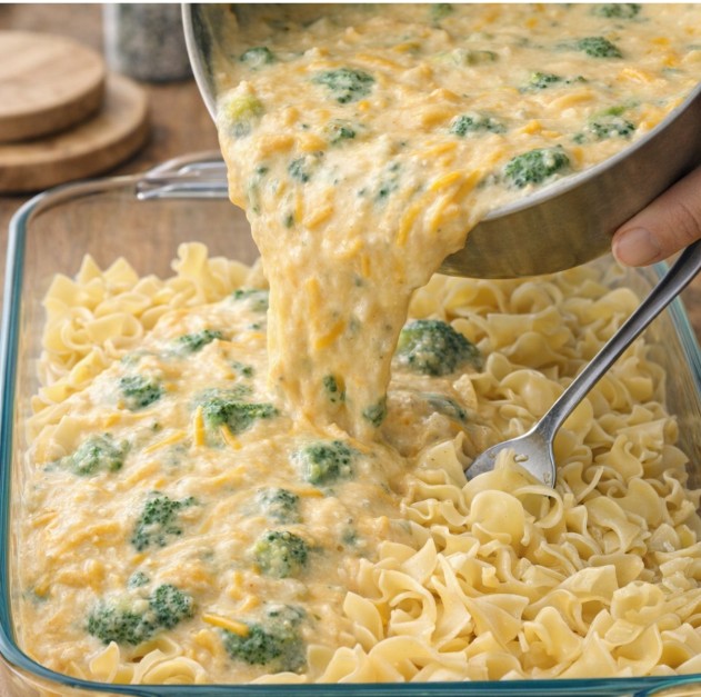 Amish Cheddar Broccoli Noodles Oven-Baked 4-Ingredient