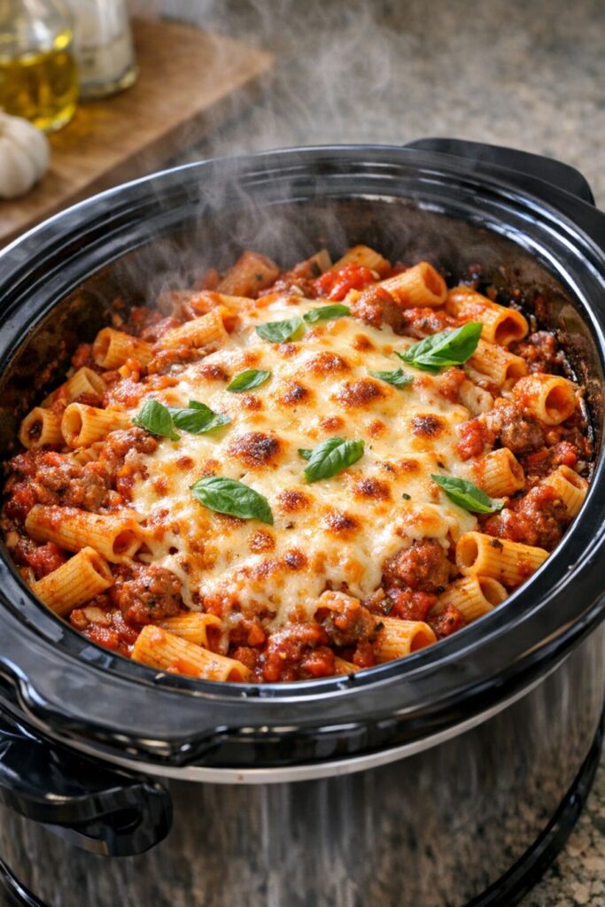 Baked Mostaccioli Slow Cooker 4-Ingredient