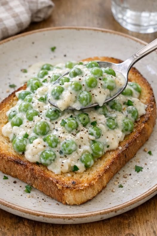 Creamy Peas Piled on Yummy Toast