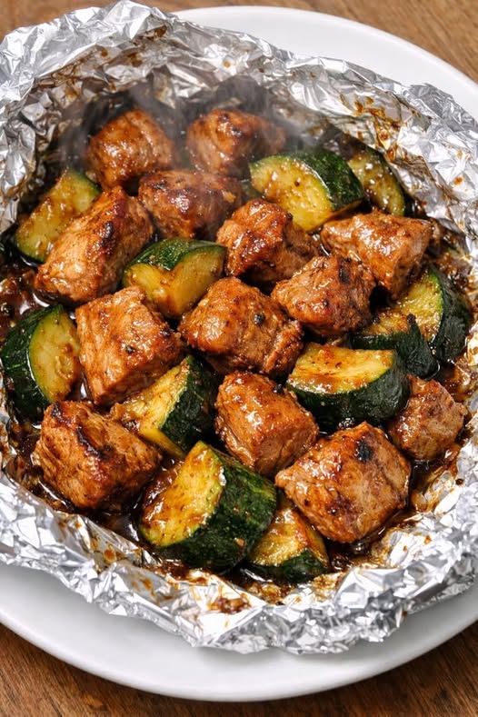 Foil Pork and Zucchini Slow Cooker