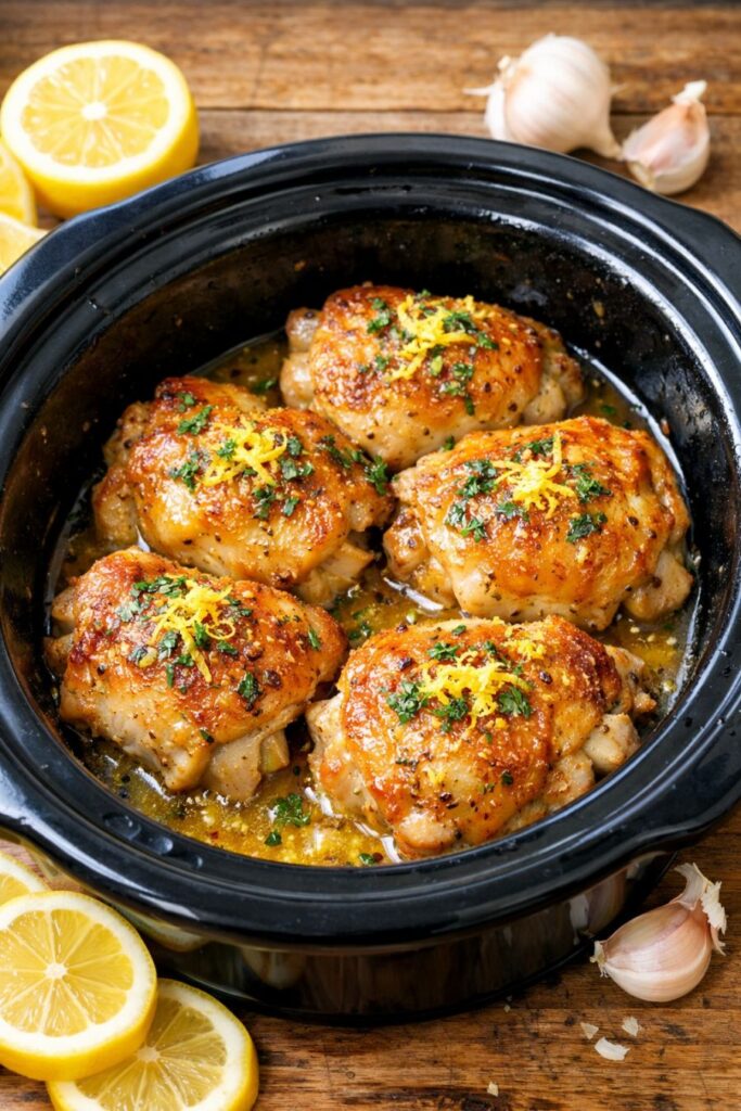 Lemon Butter Chicken Thighs In Slow Cooker