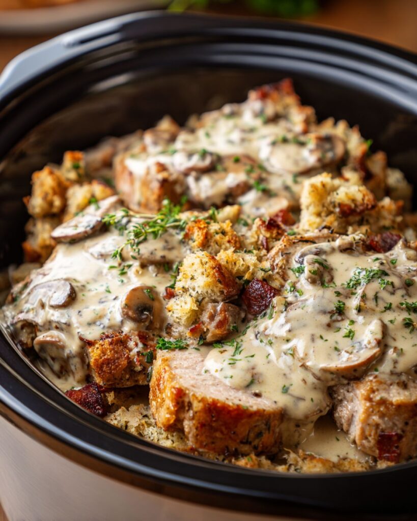 Pork Chops and Stuffing-4-Ingredient In Slow Cooker