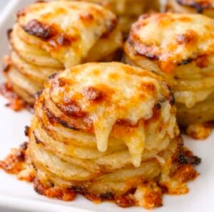 Potato Cheese Piles Oven Backed