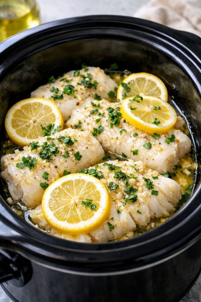 Slow Cooker Frozen Cod 4-Ingredient