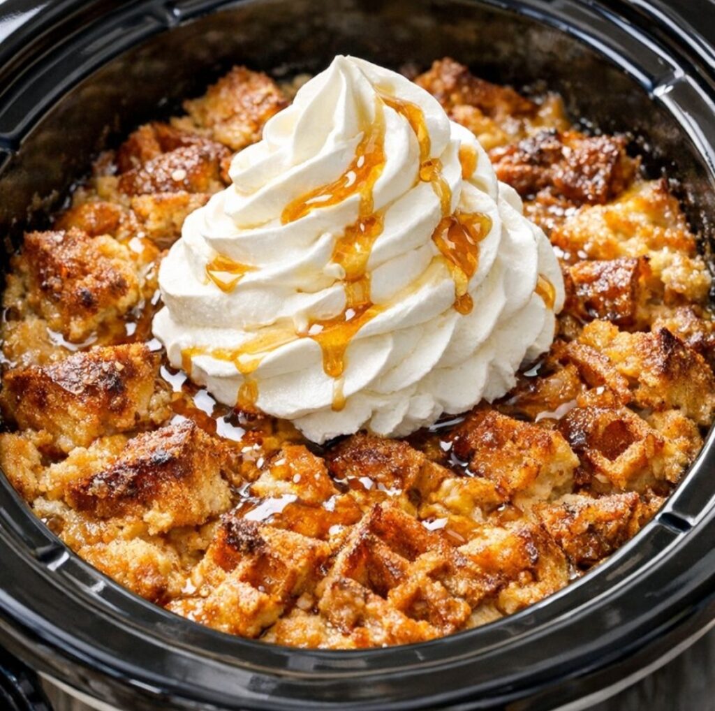 Slow Cooker Waffle Pudding Magic 4-Ingredient