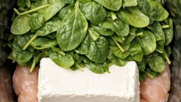 Spinach Artichoke Chicken-5-Ingredient In Slow Cooker