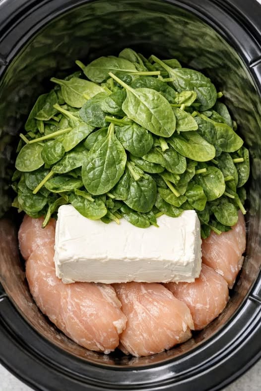 Spinach Artichoke Chicken-5-Ingredient In Slow Cooker