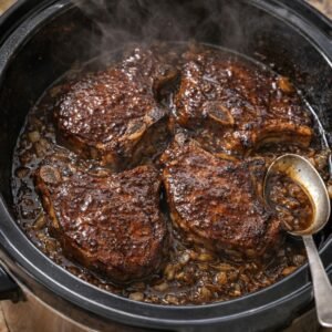 Stout Glazed Pork Chops Slow Cooker