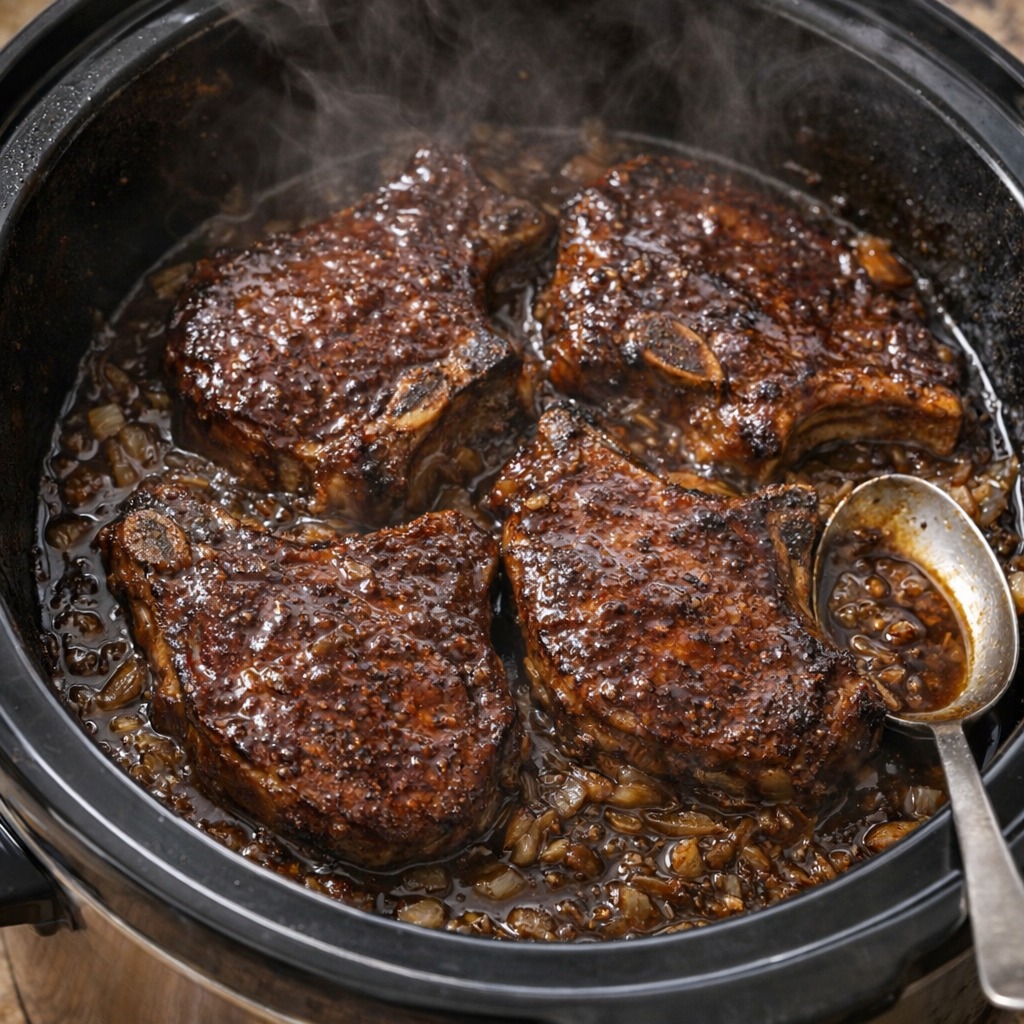 Stout Glazed Pork Chops Slow Cooker