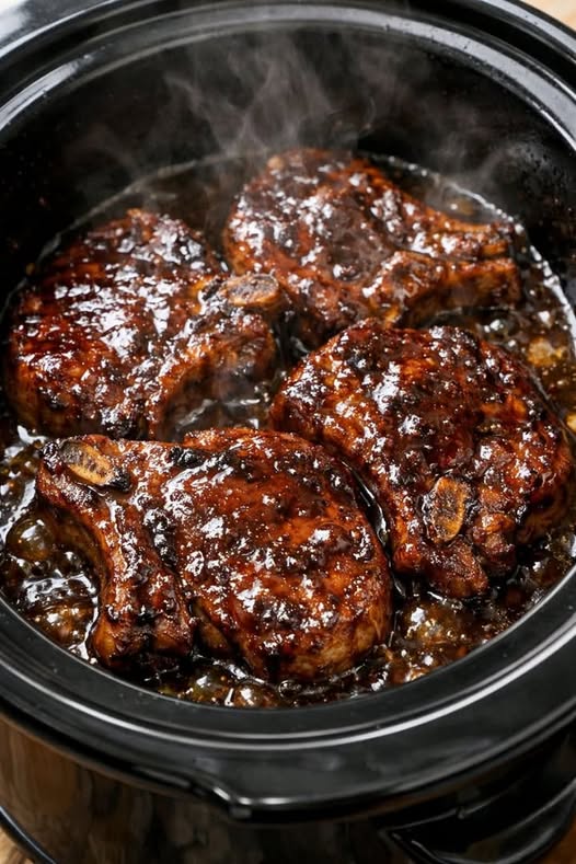 Stout Glazed Pork Chops Slow Cooker