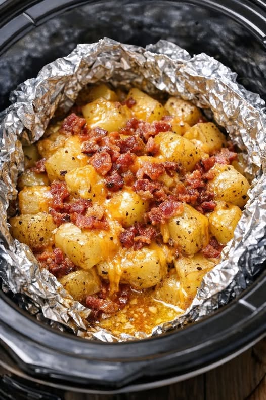 Foil Pack Cheesy Potatoes Slow Cooker