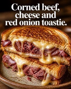 Corned Beef-Cheese and Red Onion Toastie